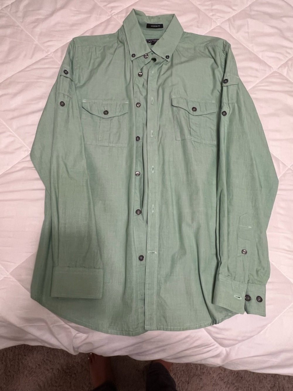 Express Men's Button-Down Shirt in Sage Green